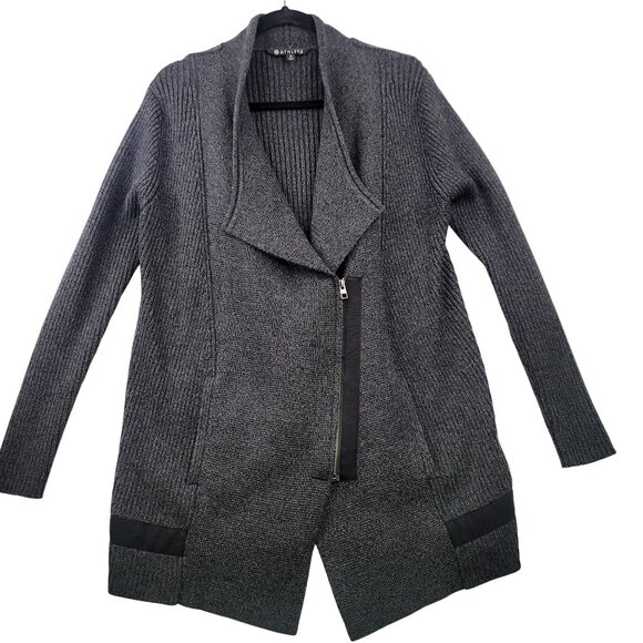 Athleta Medium Asymmetrical Zip Cardigan Sweater Ribbed Wool Blend Charcoal Gray - Picture 1 of 11